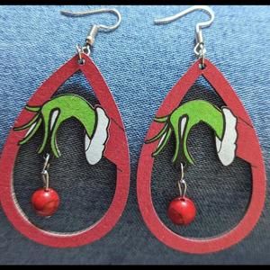 The Grinch Christmas Earrings - 2 1/2 " - Wooden